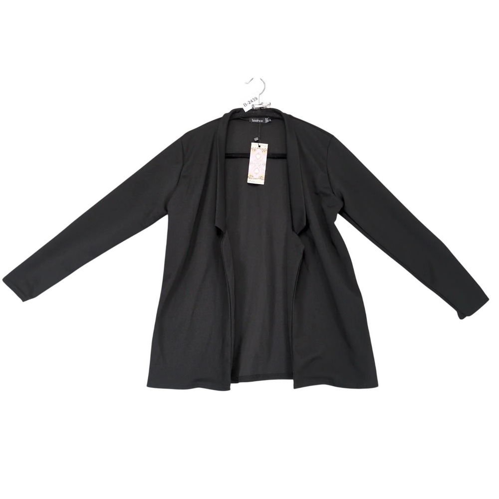 NWT Boohoo Notch Detail Oversized Boyfriend Blazer Womens 6P Black Open Front